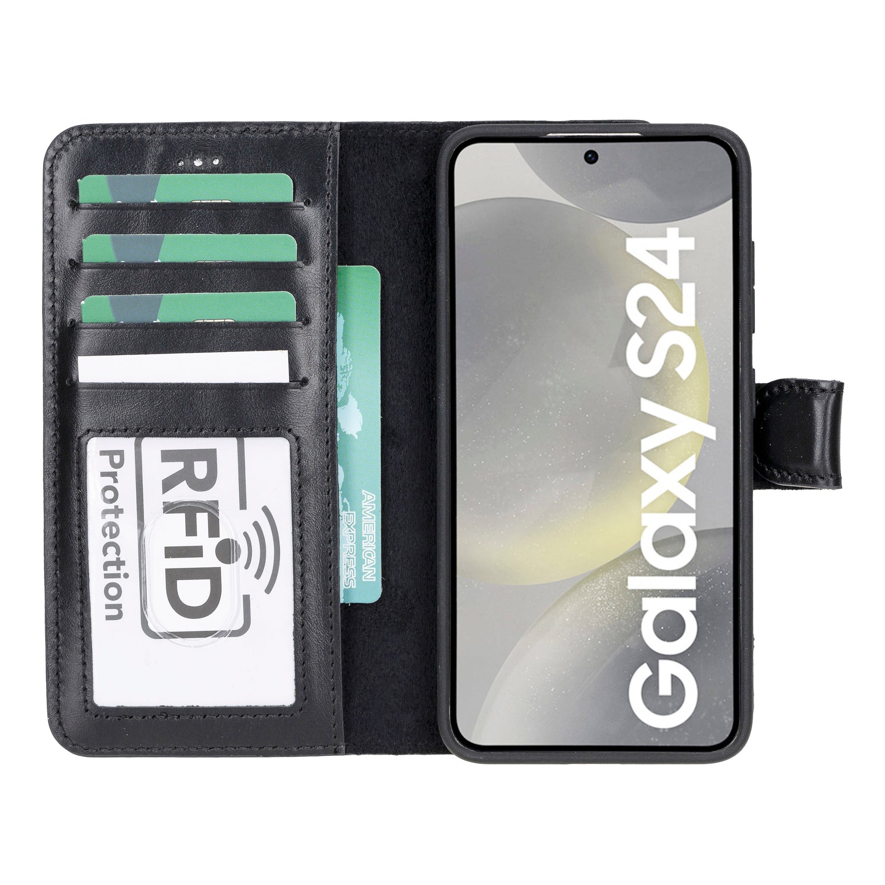 Magische Samsung Galaxy S24-Serie, abnehmbare Echtleder-Brieftaschenhülle – MW