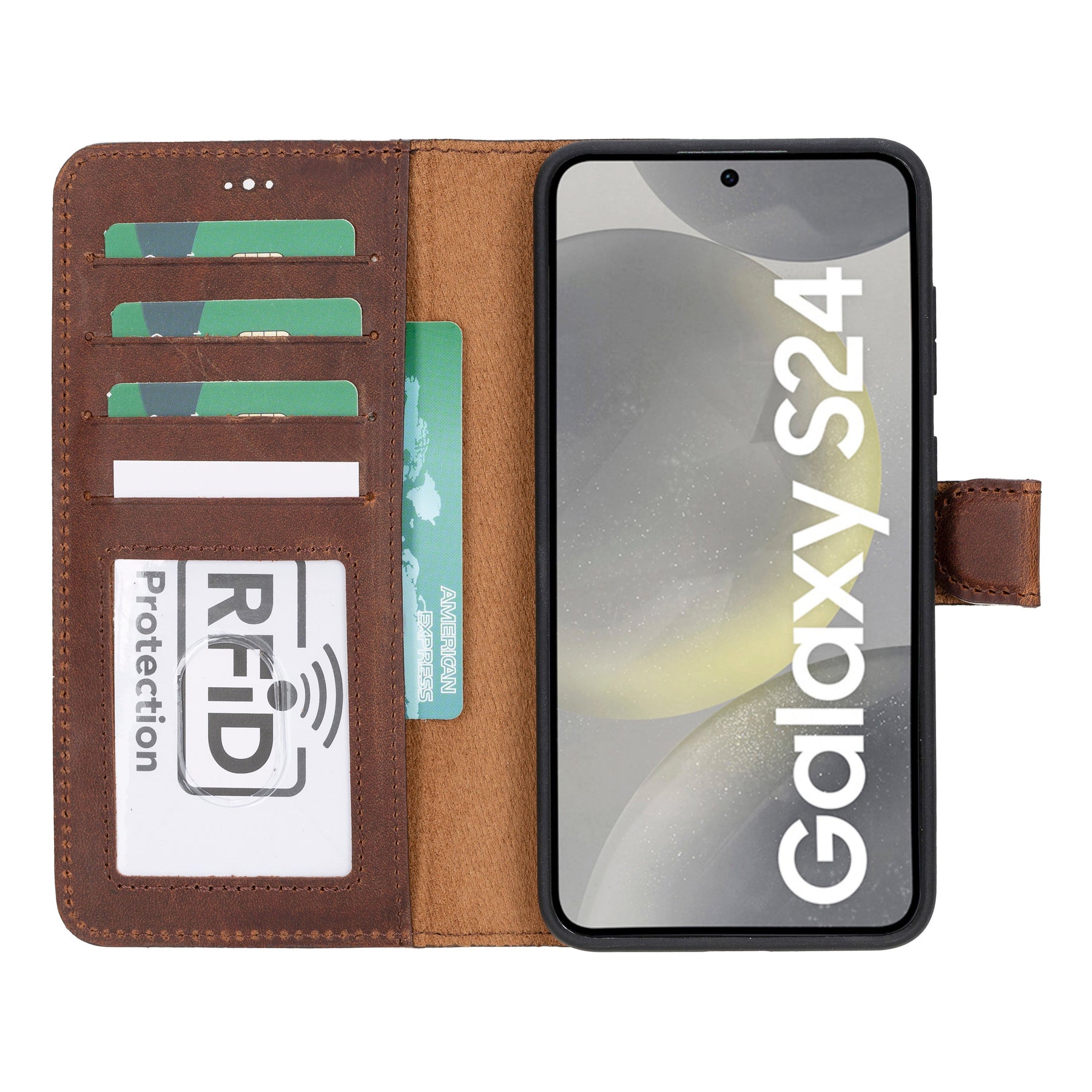 Magische Samsung Galaxy S24-Serie, abnehmbare Echtleder-Brieftaschenhülle – MW