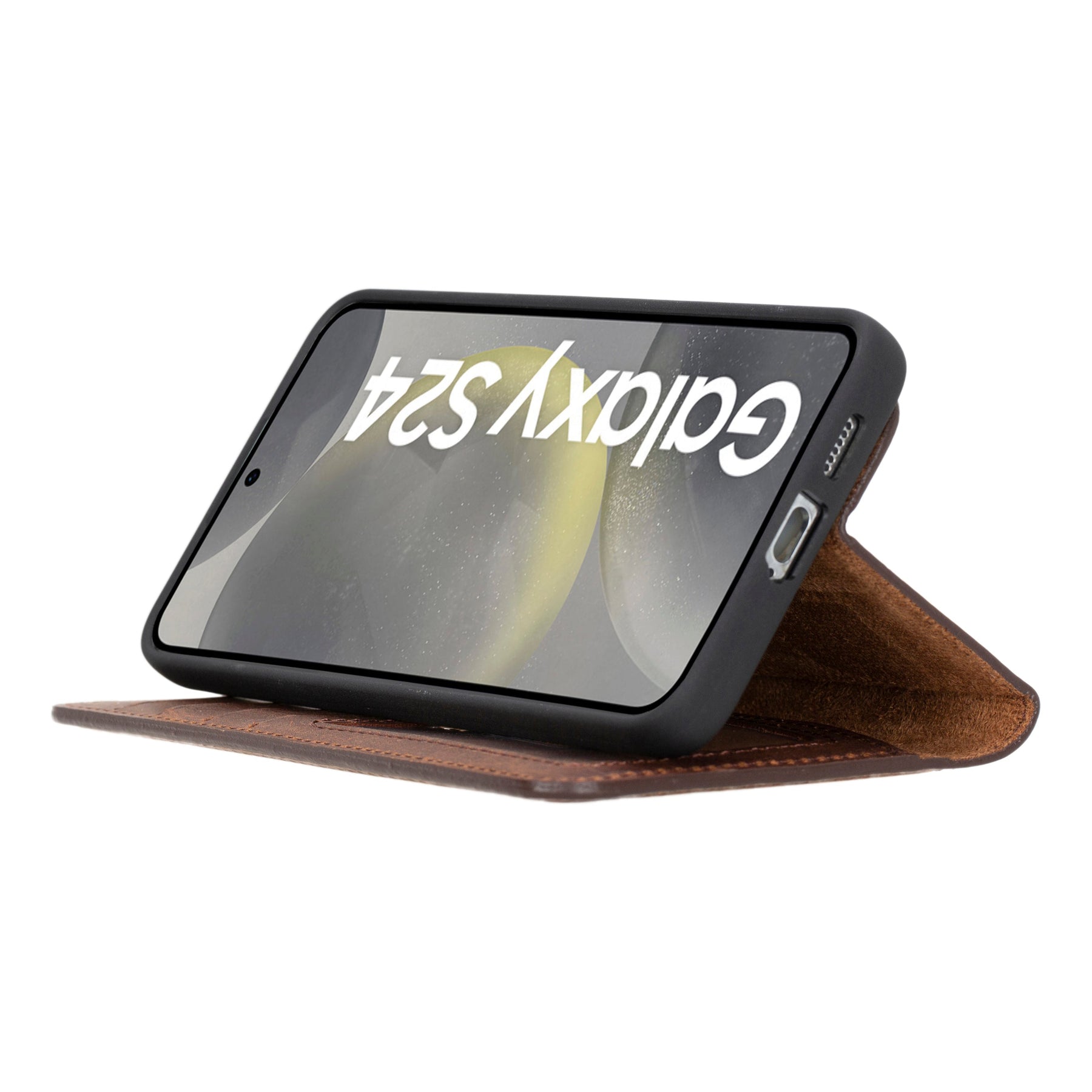 Magische Samsung Galaxy S24-Serie, abnehmbare Echtleder-Brieftaschenhülle – MW