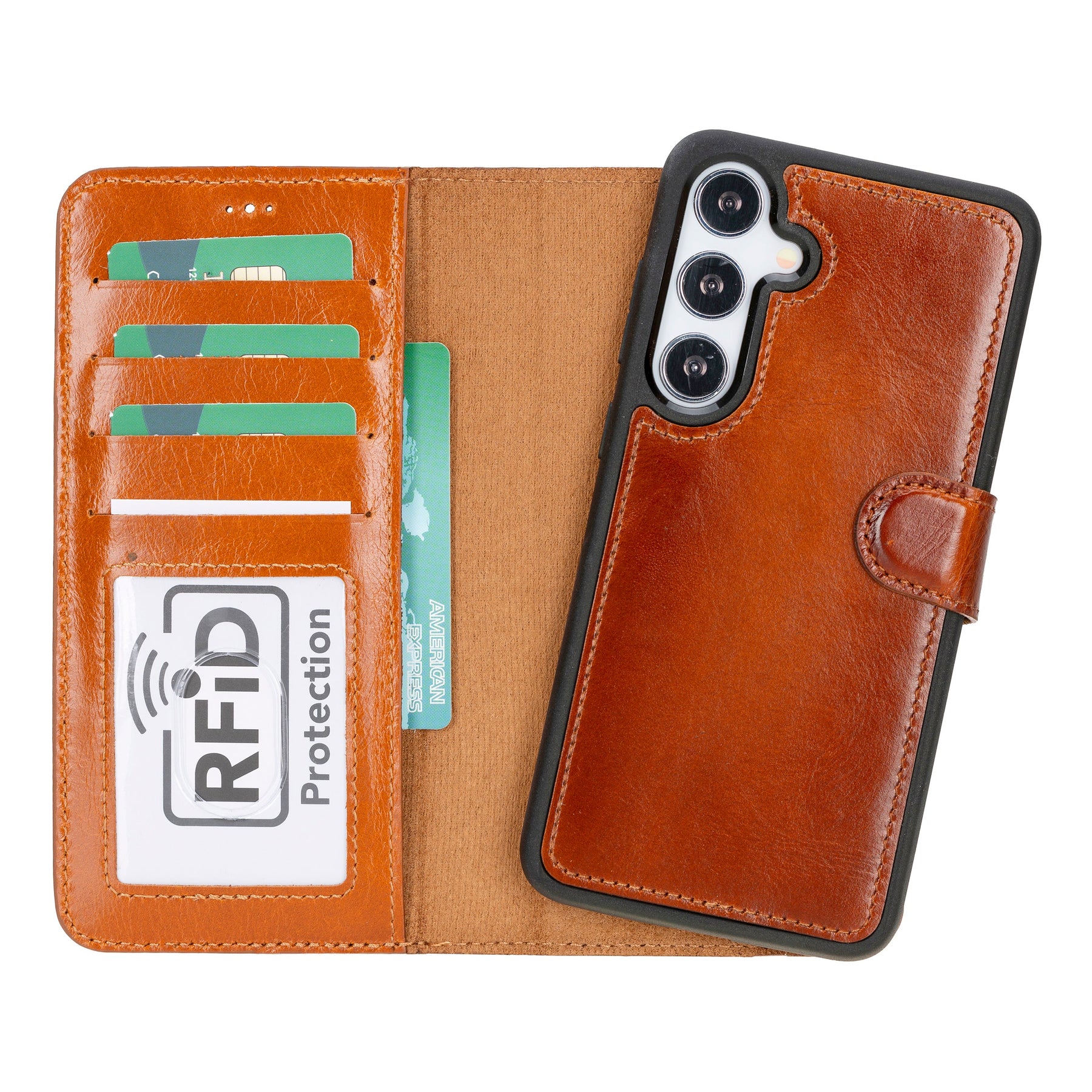 Magische Samsung Galaxy S24-Serie, abnehmbare Echtleder-Brieftaschenhülle – MW