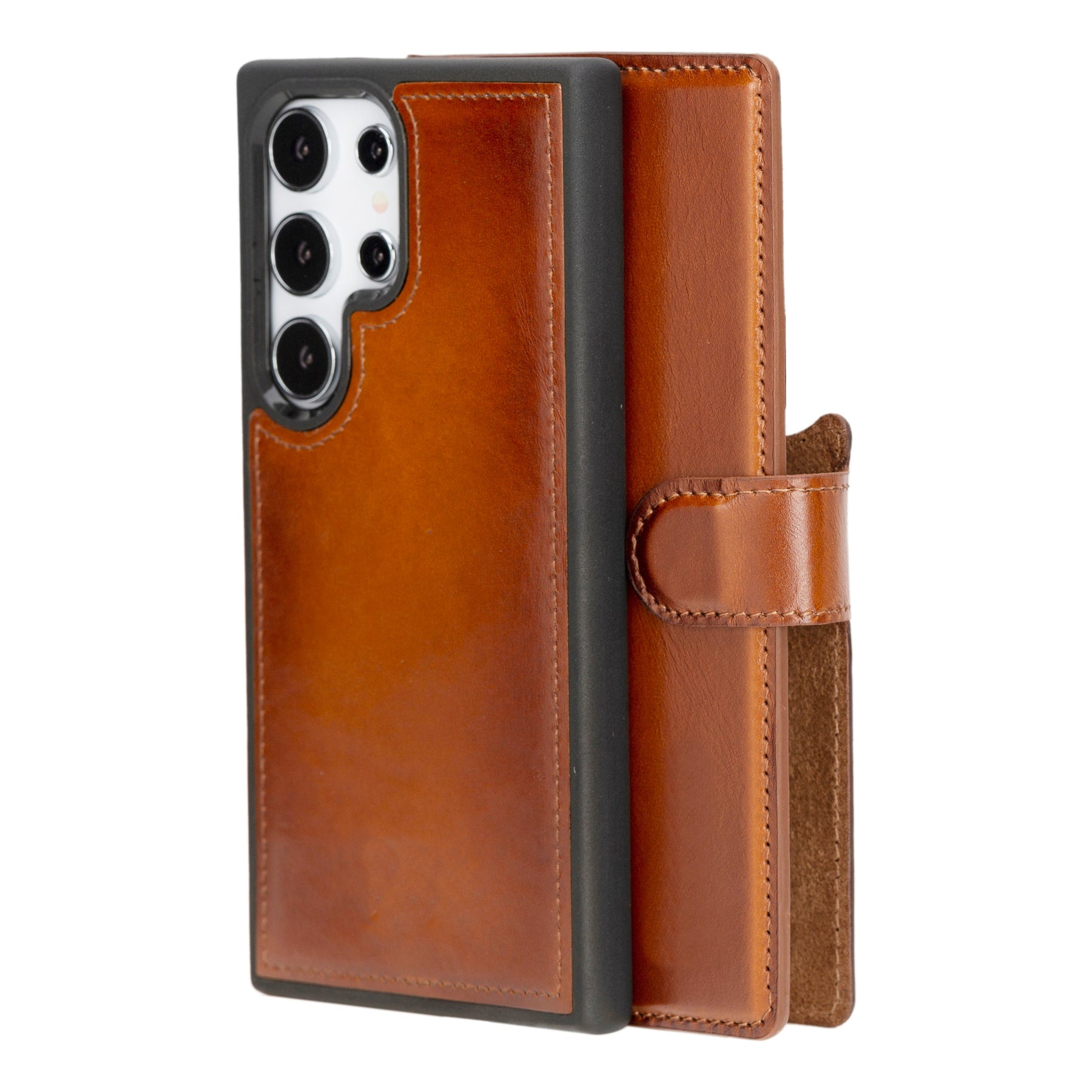 Magische Samsung Galaxy S24-Serie, abnehmbare Echtleder-Brieftaschenhülle – MW