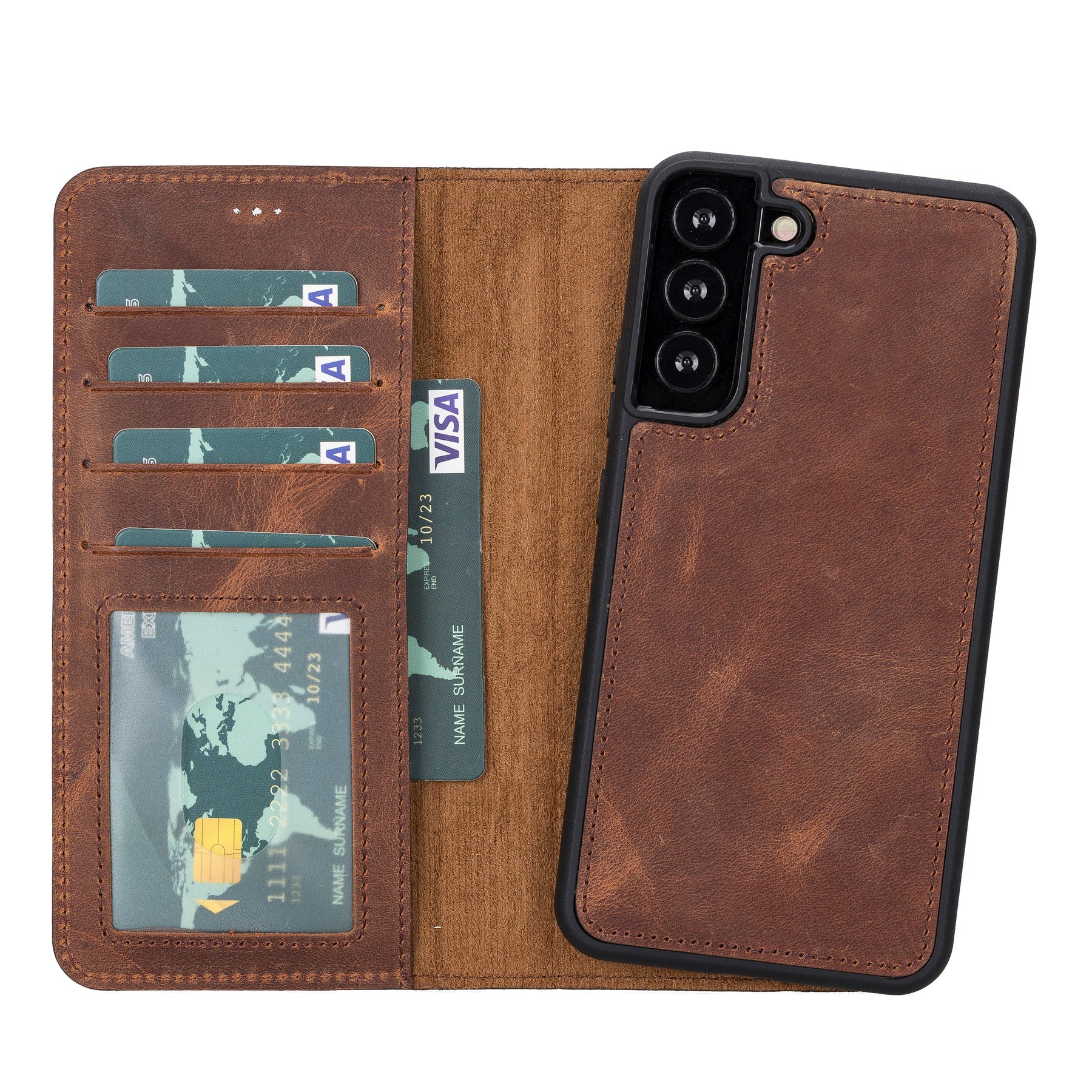 Magische Samsung Galaxy S23-Serie, abnehmbare Echtleder-Brieftaschenhülle – MW
