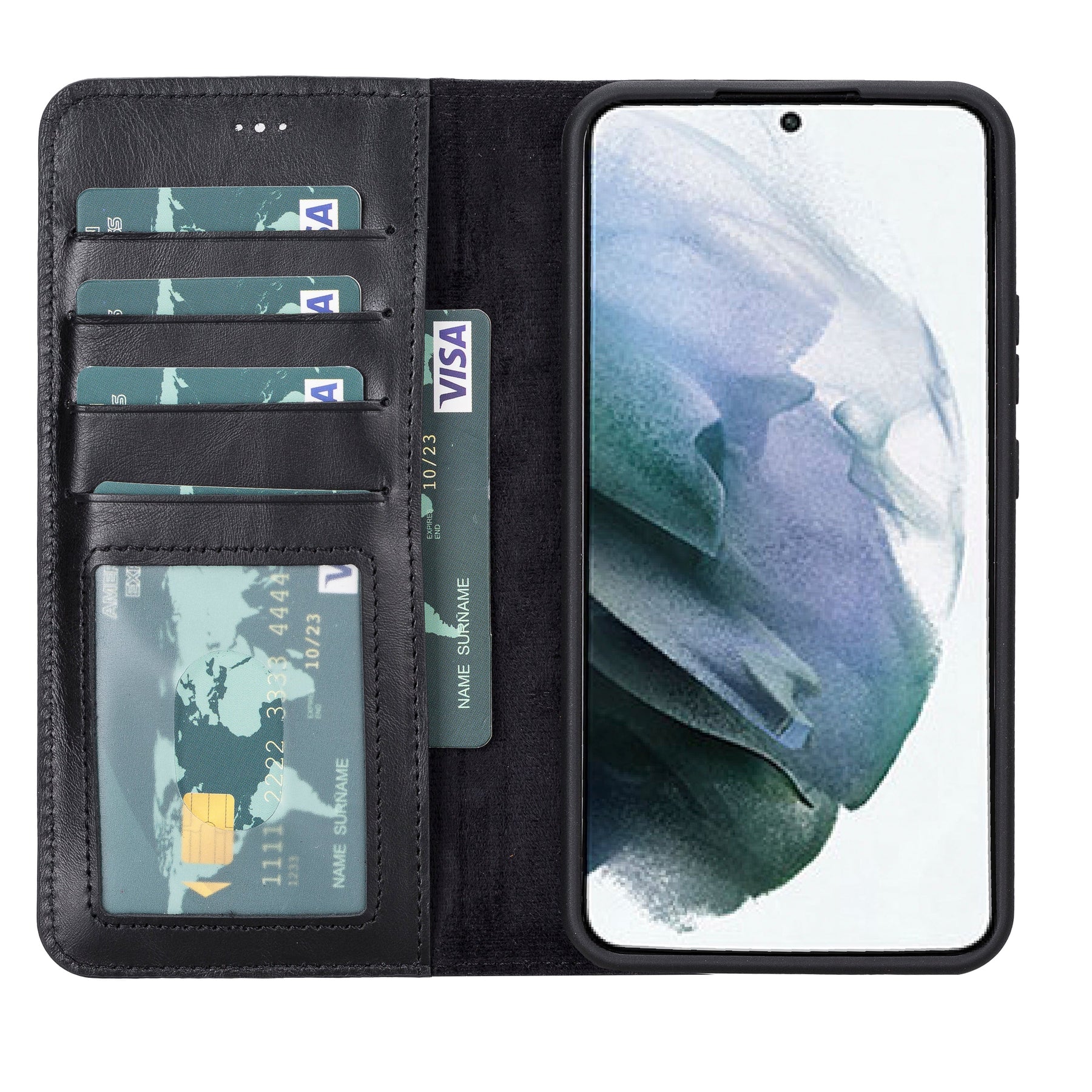 Magische Samsung Galaxy S23-Serie, abnehmbare Echtleder-Brieftaschenhülle – MW
