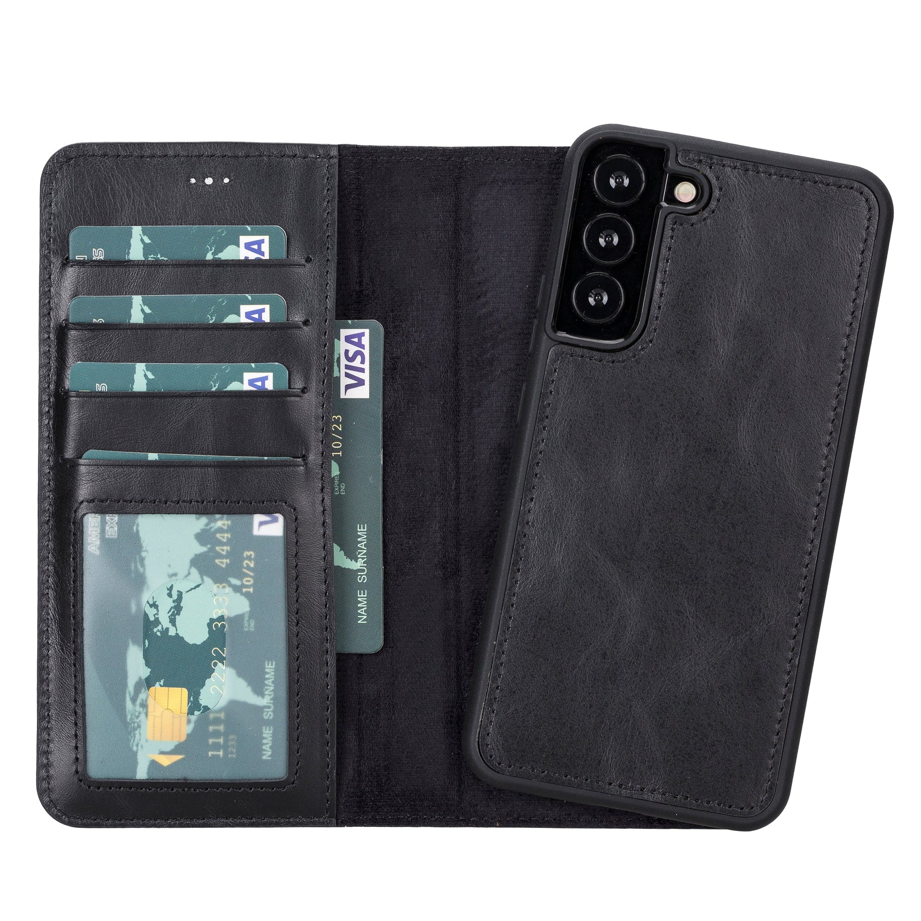 Magische Samsung Galaxy S23-Serie, abnehmbare Echtleder-Brieftaschenhülle – MW