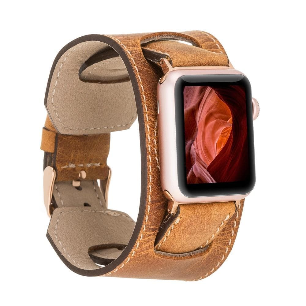 Apple-Watch-Armband aus echtem Leder im Manschettenstil