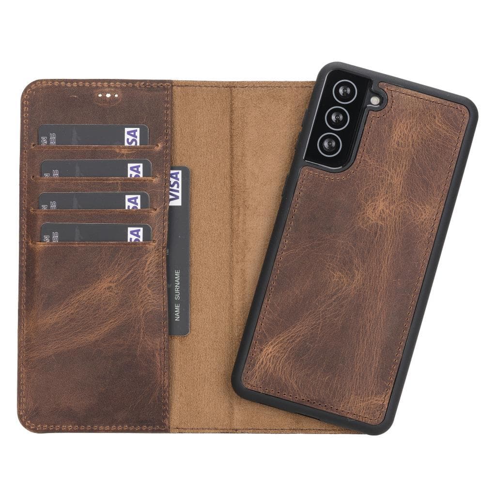 Magische Samsung Galaxy S21-Serie, abnehmbare Echtleder-Brieftaschenhülle – MW