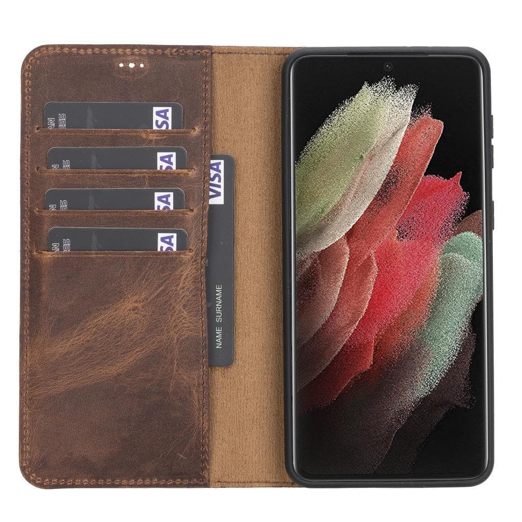 Magische Samsung Galaxy S21-Serie, abnehmbare Echtleder-Brieftaschenhülle – MW