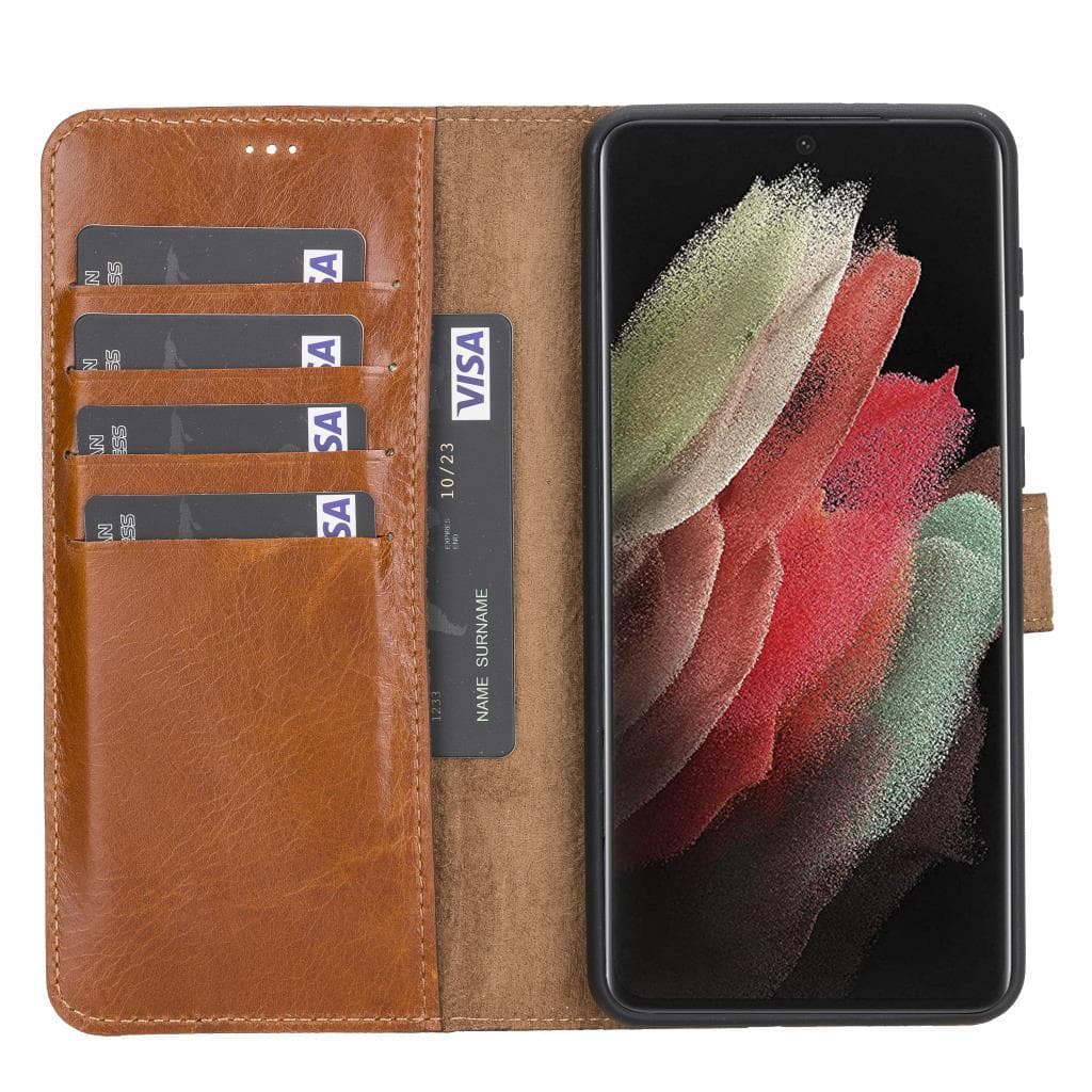 Magische Samsung Galaxy S21-Serie, abnehmbare Echtleder-Brieftaschenhülle – MW