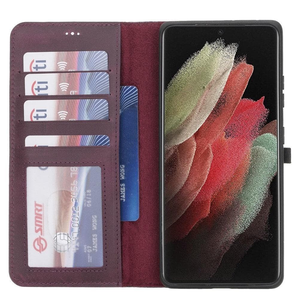 Magische Samsung Galaxy S21-Serie, abnehmbare Echtleder-Brieftaschenhülle – MW
