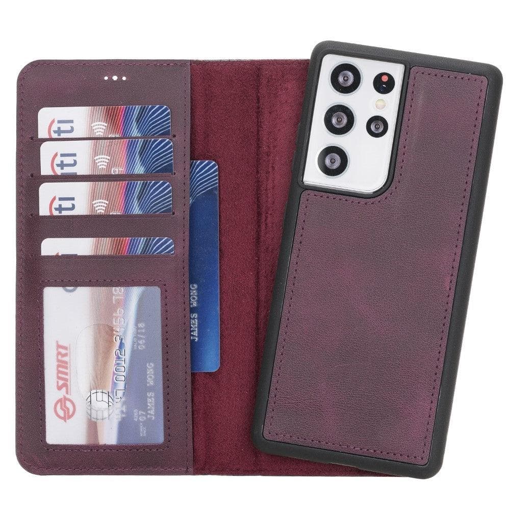 Magische Samsung Galaxy S21-Serie, abnehmbare Echtleder-Brieftaschenhülle – MW