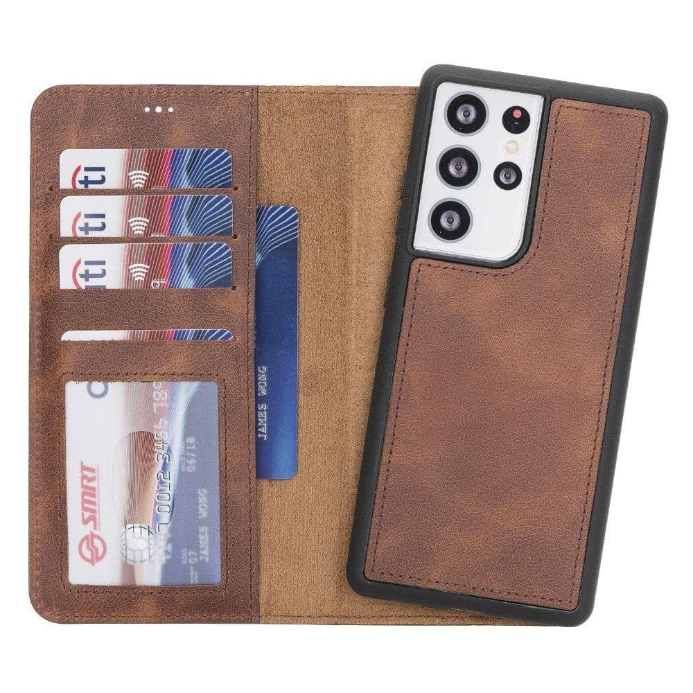 Magische Samsung Galaxy S21-Serie, abnehmbare Echtleder-Brieftaschenhülle – MW