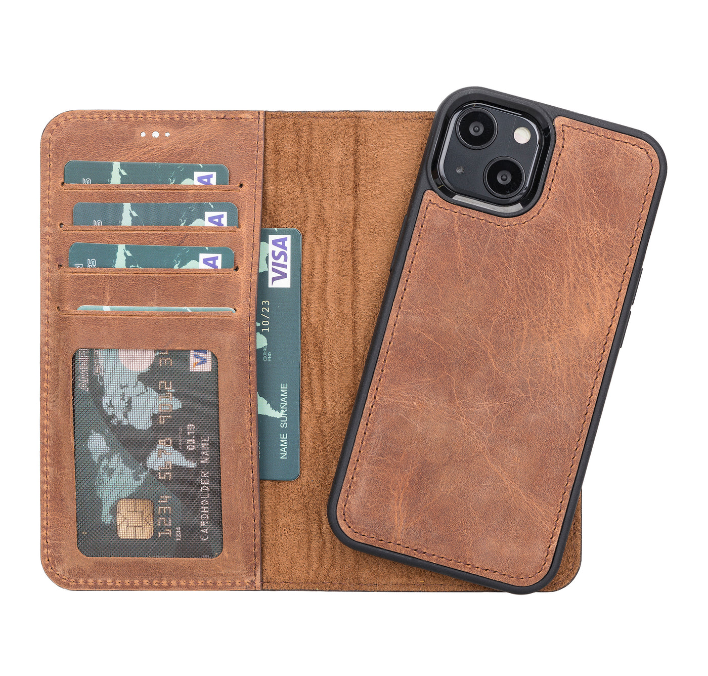 iPhone 13 hoesje antiek bruin leer