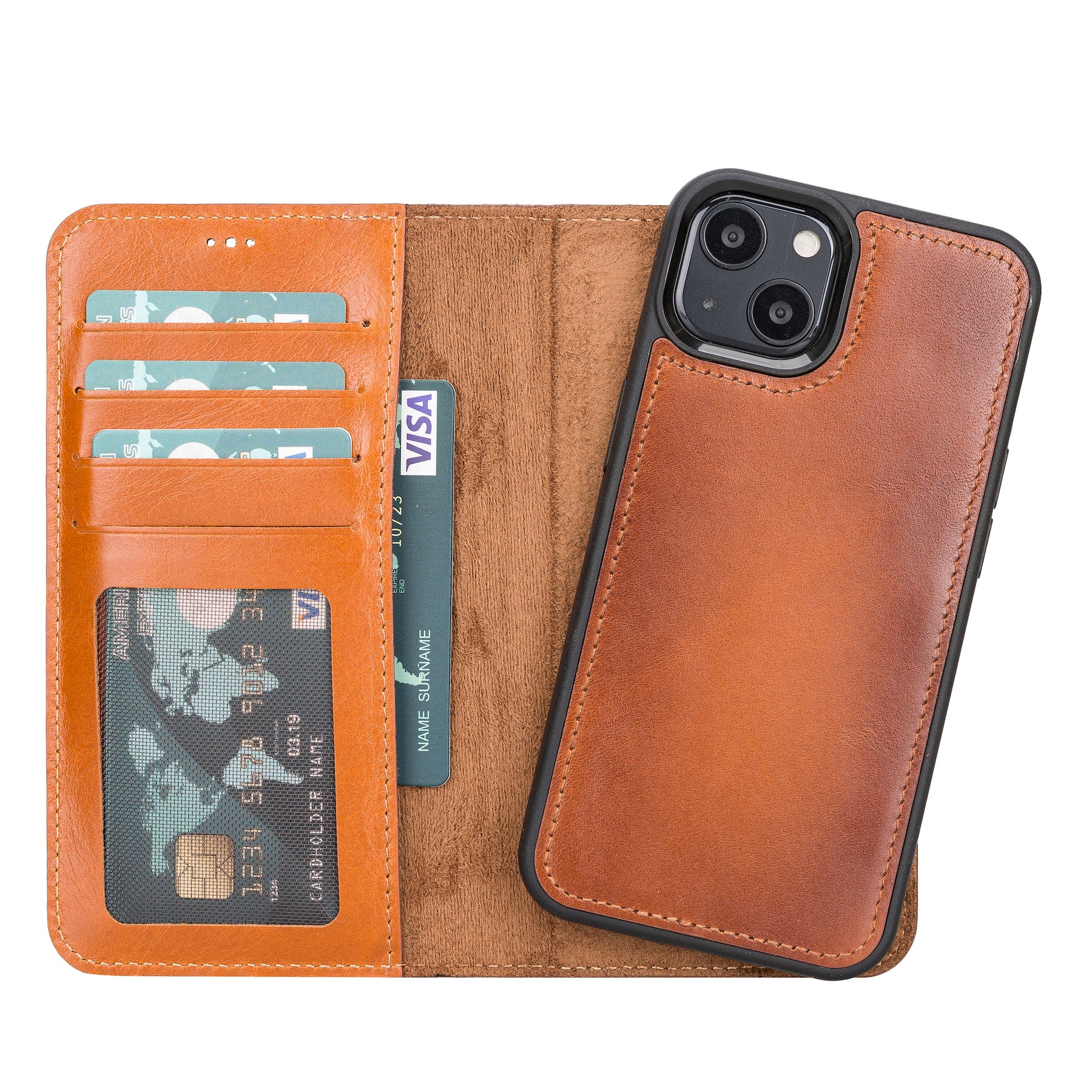 iPhone 13 hoesje cognac bruin leer
