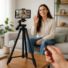 Bluetooth-selfiestatief in uitgeschoven positie voor selfies