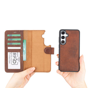 Magische Samsung Galaxy S24-Serie, abnehmbare Echtleder-Brieftaschenhülle – MW