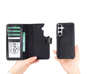 Magische Samsung Galaxy S24-Serie, abnehmbare Echtleder-Brieftaschenhülle – MW