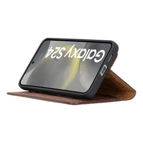 Magische Samsung Galaxy S24-Serie, abnehmbare Echtleder-Brieftaschenhülle – MW