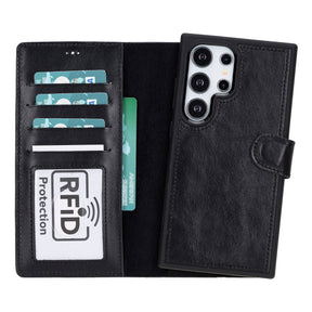 Magische Samsung Galaxy S24-Serie, abnehmbare Echtleder-Brieftaschenhülle – MW