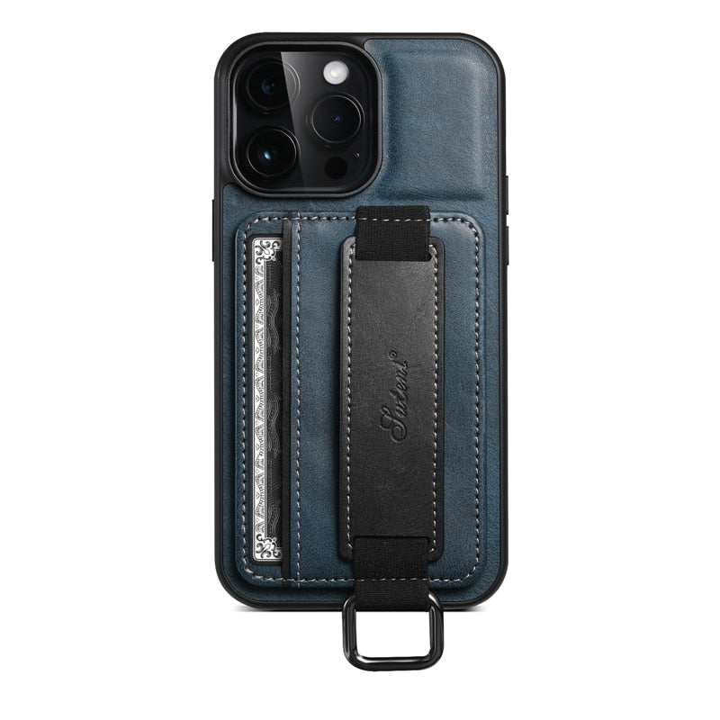 iPhone Hoesje Met Kaartvak En Polsband Van PU-leer