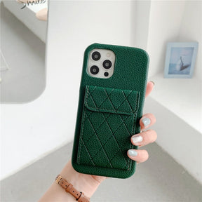 Leren-look iPhone-hoesje met Kaarthouder Diamantpatroon