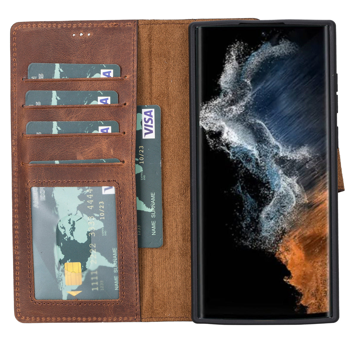 Magische Samsung Galaxy S23-Serie, abnehmbare Echtleder-Brieftaschenhülle – MW