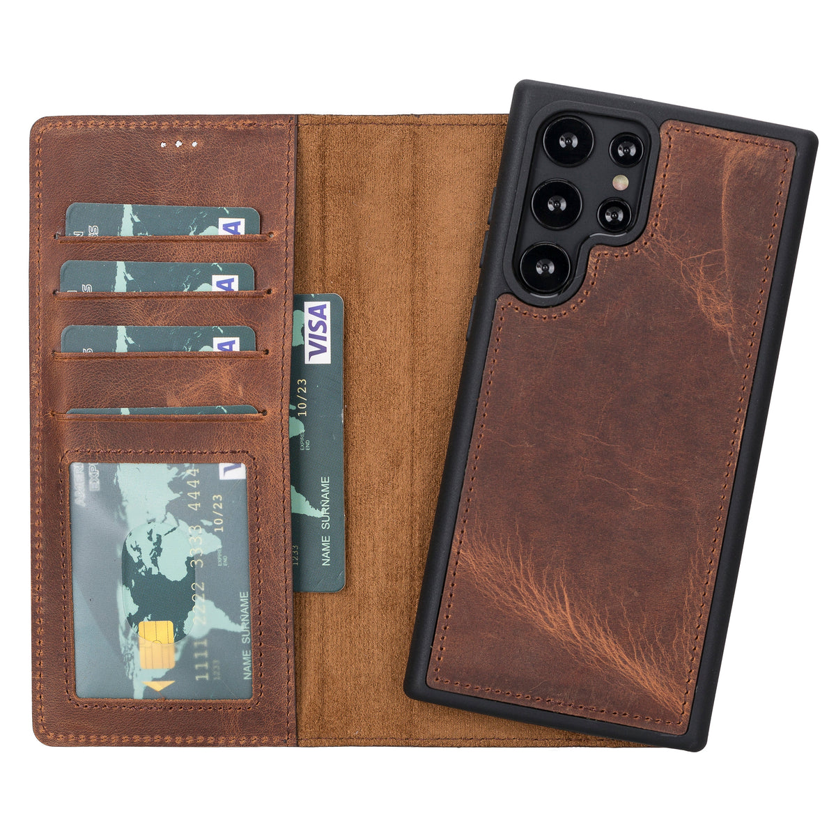 Magische Samsung Galaxy S22-Serie, abnehmbare Echtleder-Brieftaschenhülle – MW