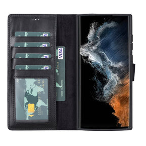 Magische Samsung Galaxy S23-Serie, abnehmbare Echtleder-Brieftaschenhülle – MW