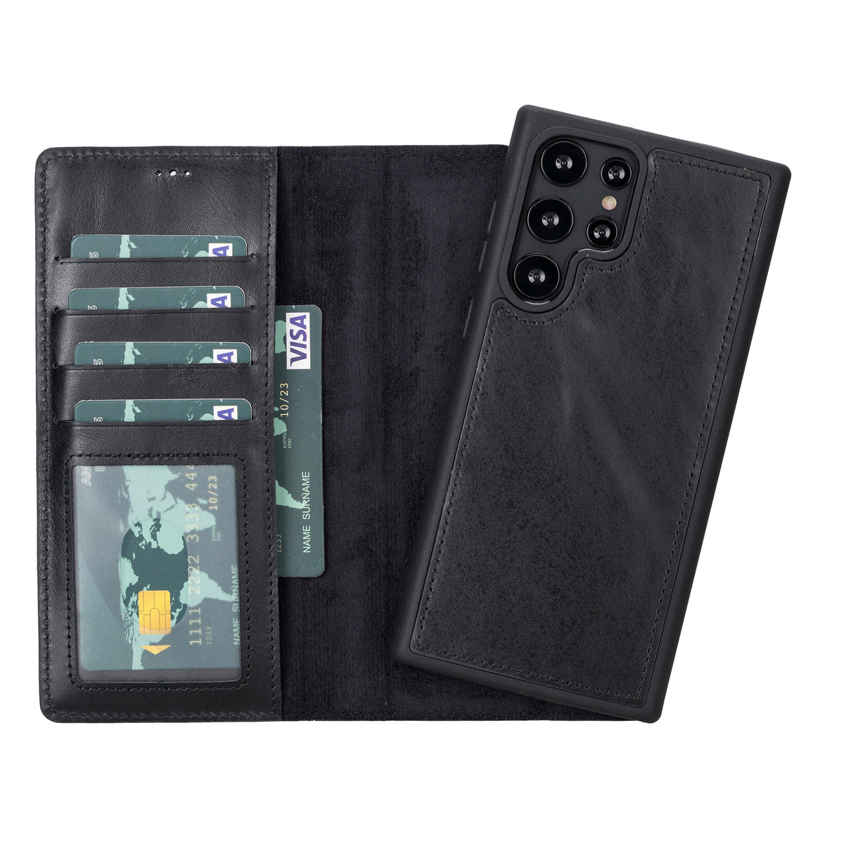 Magische Samsung Galaxy S23-Serie, abnehmbare Echtleder-Brieftaschenhülle – MW