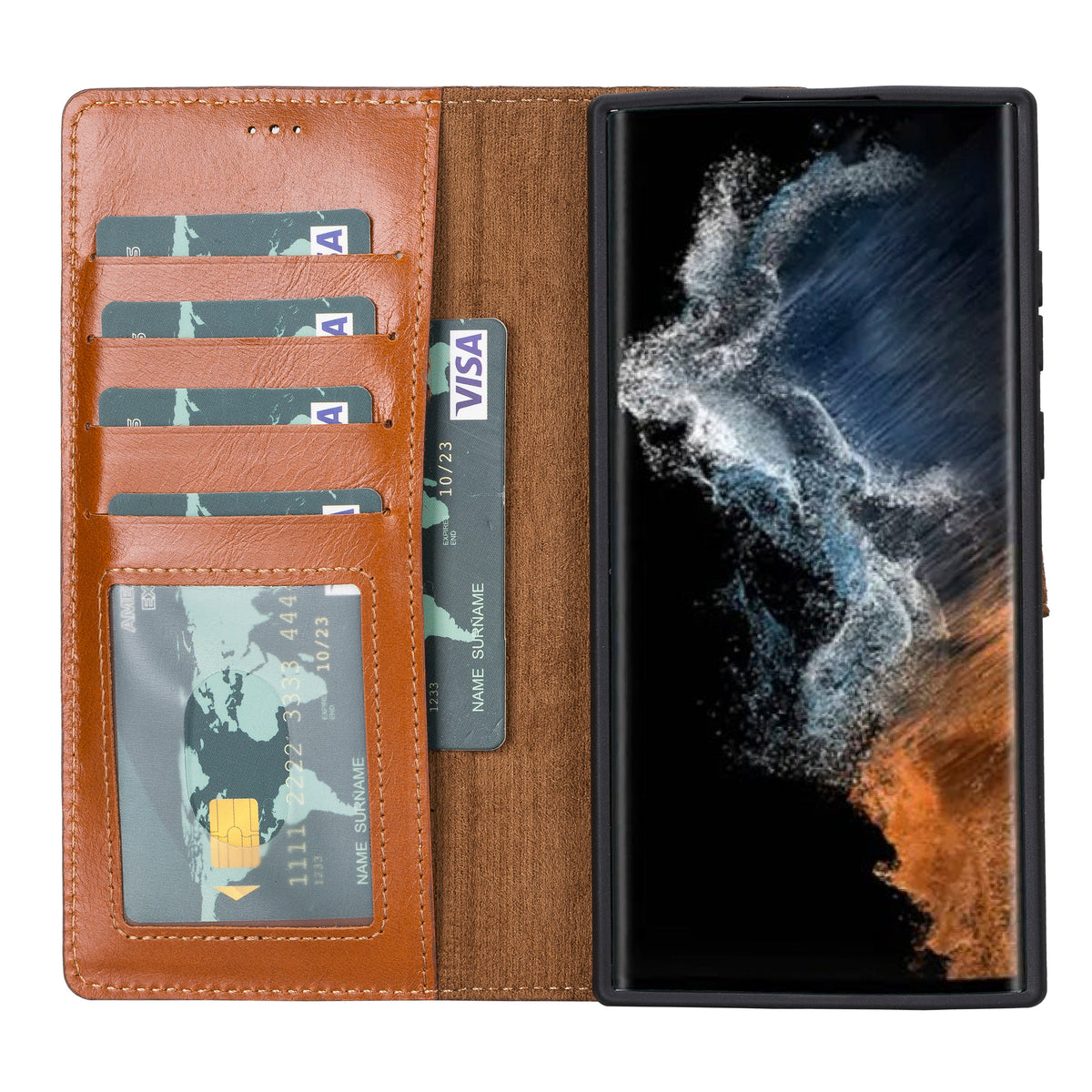 Magische Samsung Galaxy S22-Serie, abnehmbare Echtleder-Brieftaschenhülle – MW