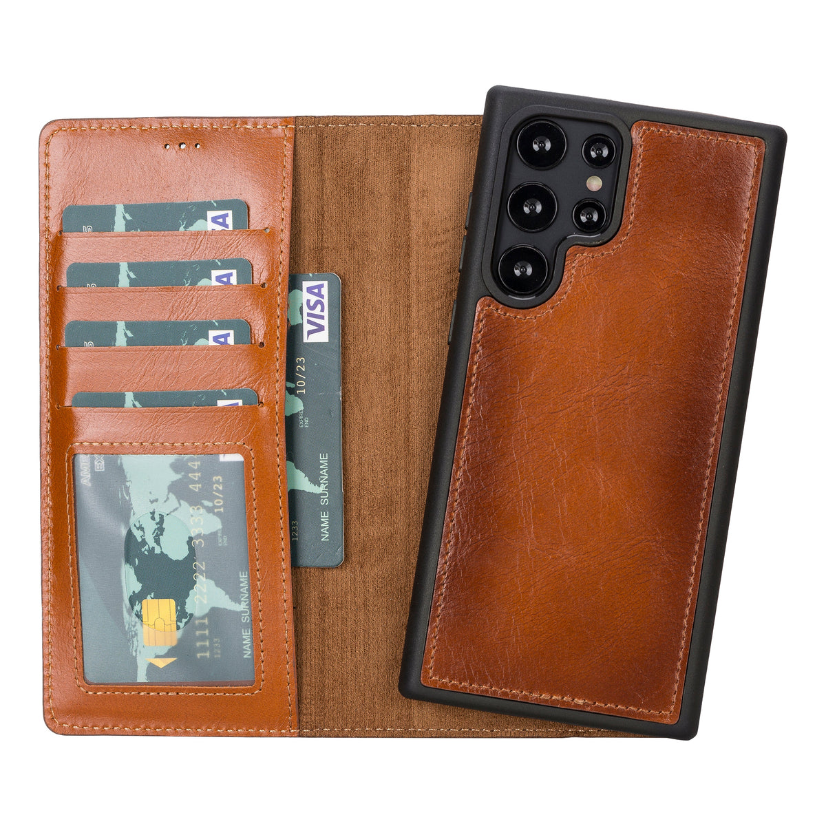 Magische Samsung Galaxy S22-Serie, abnehmbare Echtleder-Brieftaschenhülle – MW