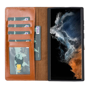 Magische Samsung Galaxy S23-Serie, abnehmbare Echtleder-Brieftaschenhülle – MW