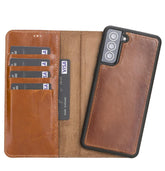 Magische Samsung Galaxy S21-Serie, abnehmbare Echtleder-Brieftaschenhülle – MW