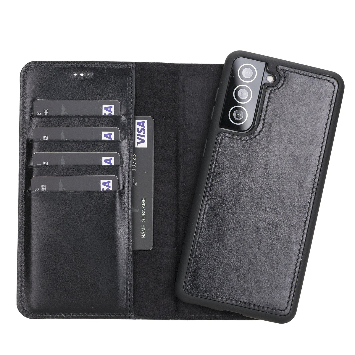 Magische Samsung Galaxy S21-Serie, abnehmbare Echtleder-Brieftaschenhülle – MW