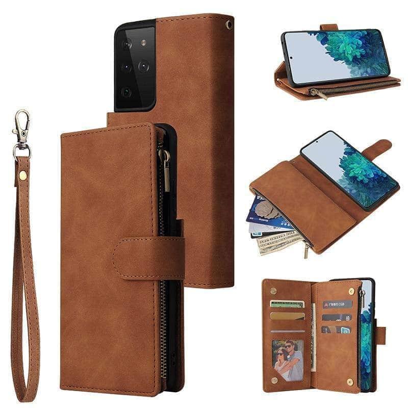 Kunstleren beschermhoes voor de Galaxy S21 van dichtbij
