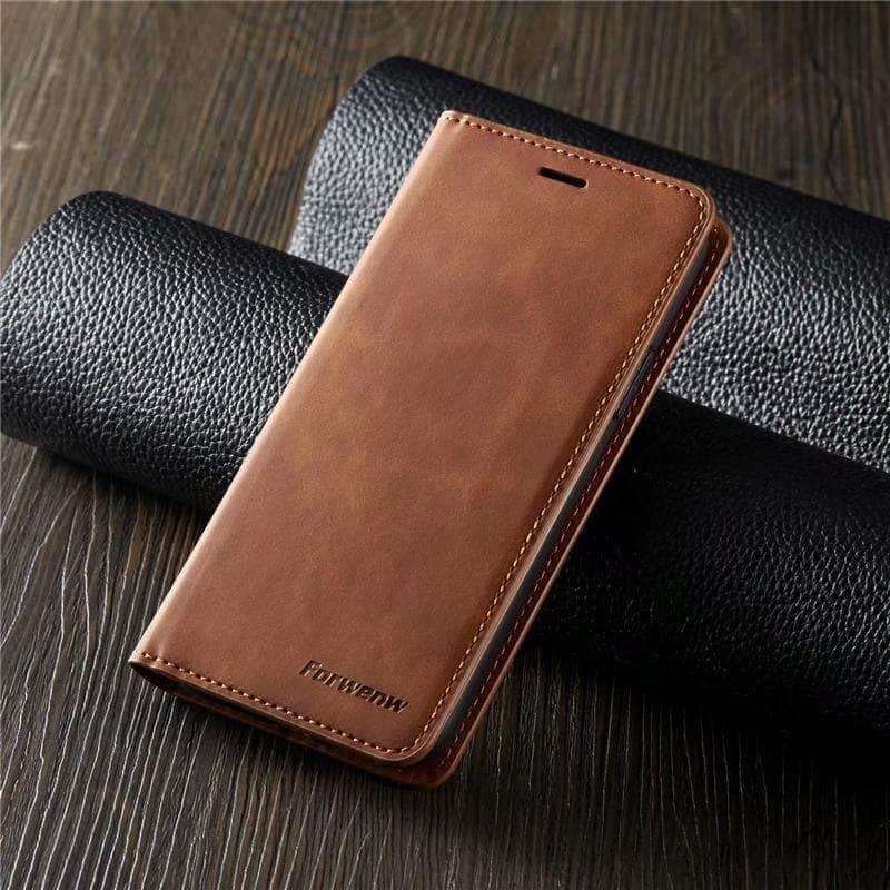 Voor- en achterzijde van het leren fliphoesje voor iPhone 11