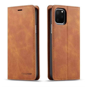 Zijaanzicht van het slanke leren hoesje voor iPhone 11